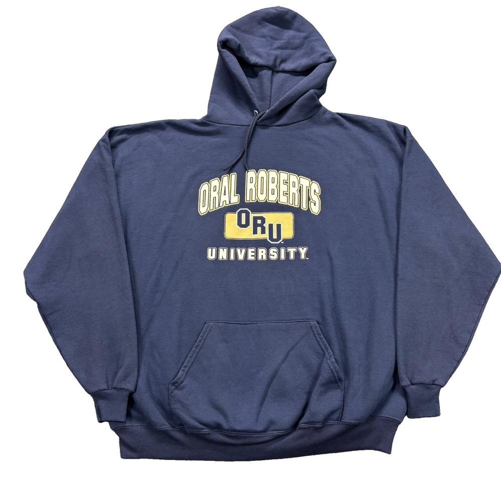 Vintage Jerzees Oral Robert's University Hoodie Mens 2XL Blue Fleece College